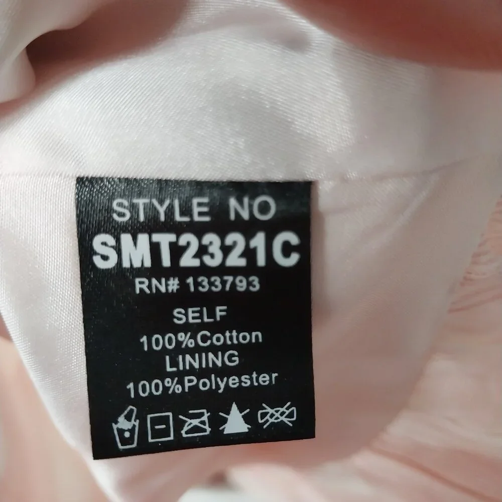 3503 Size Large POL Puff Sleeve Cream and Pink Lined Dress. NWT - Picture 8 of 9